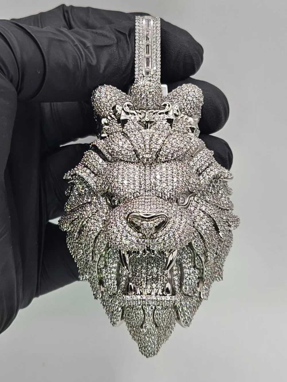 18K White Gold Filled AAA CZ Roaring Lion Pendant